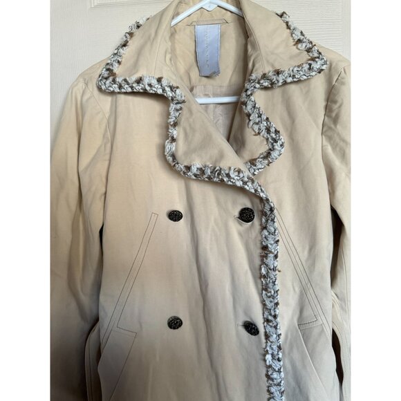 Schumacher Cream Ivory Button Trench Coat Women's Medium knit Trim  j2 - Picture 7 of 9